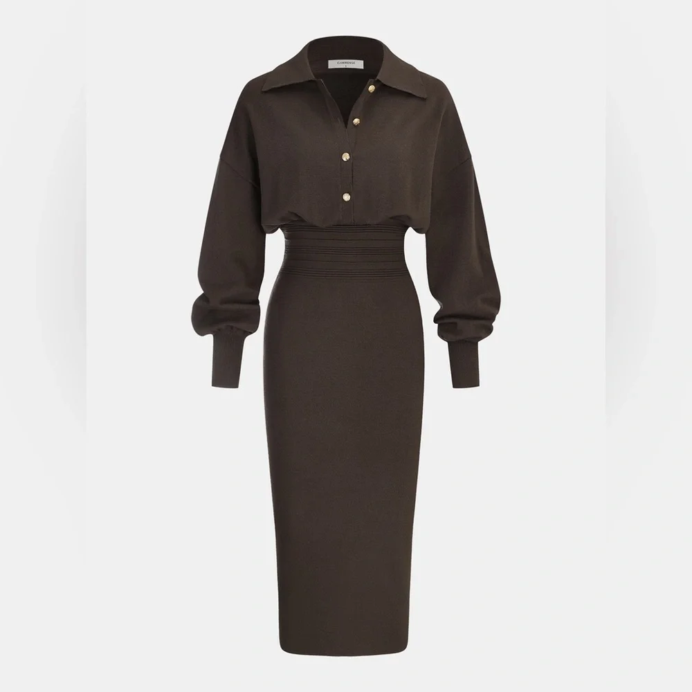 Commense Cinched
Waist Knit Shirt Dress - Picture 1 of 4